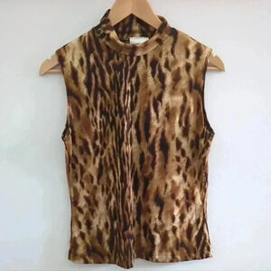 TAPEMEASURE | Women's Cream/Tan/Brown  Tiger Print Sleeveless Turtleneck …